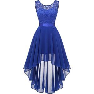 BeryLove Women Royalblue Chiffon Scoop Neck Sleeveless Lace Cocktail Dresses